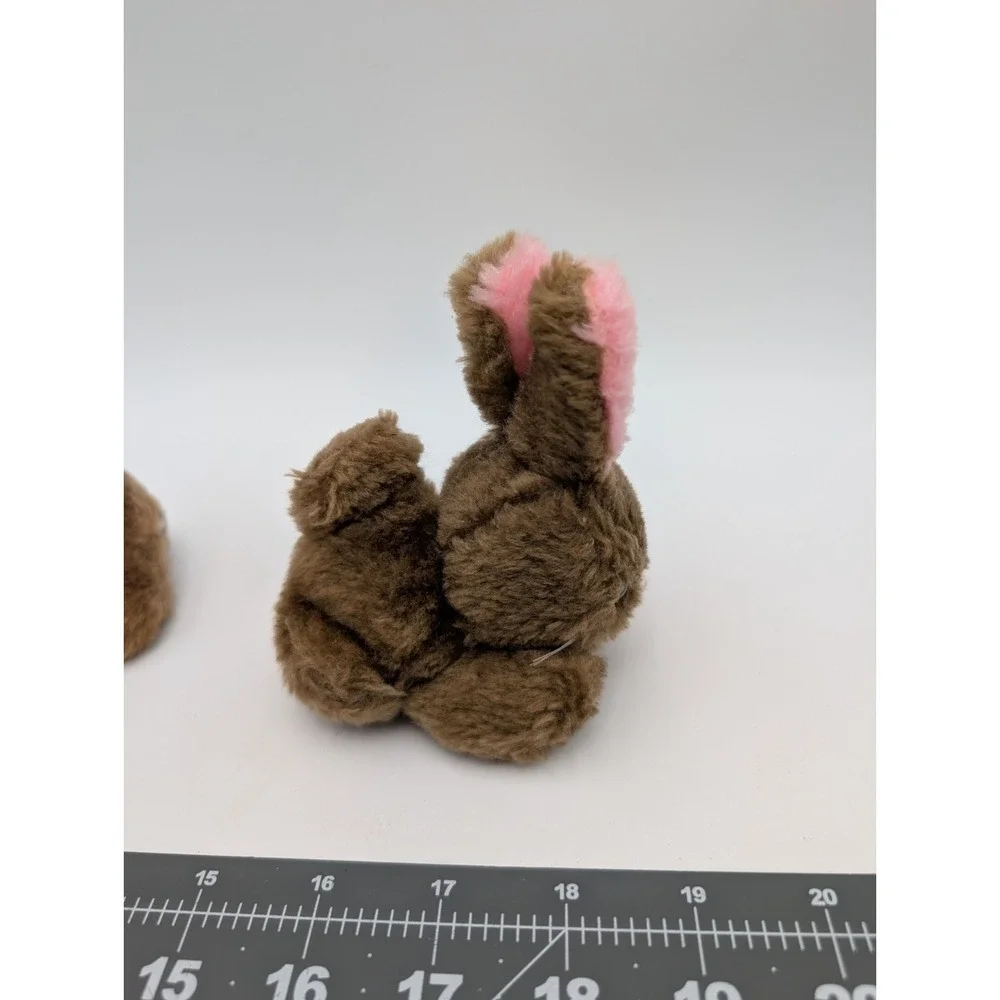 Russ Brown Mini Rabbit Plush 4 Inch Pink Ears Lot‎ of 2 Stuffed Animal Toy
